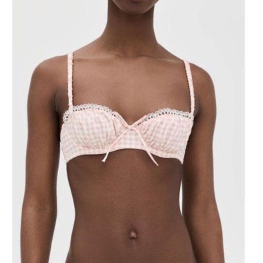 NEW! For Love & Lemons Petal Gingham Bra Pink White Lace Underwire Cottagecore M
